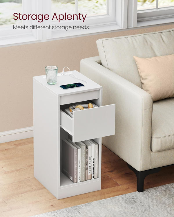 Slim Bedside Table with Charging Station & LED - Karrari