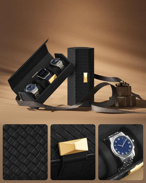 3-Watch Travel Case Hexagon Roll – PU Leather - Karrari