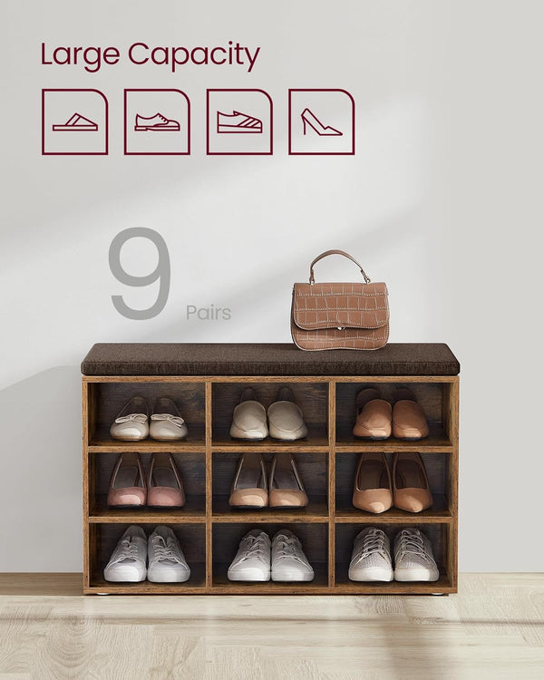 Shoe Storage Bench with Cushion – 9 Compartments - Karrari