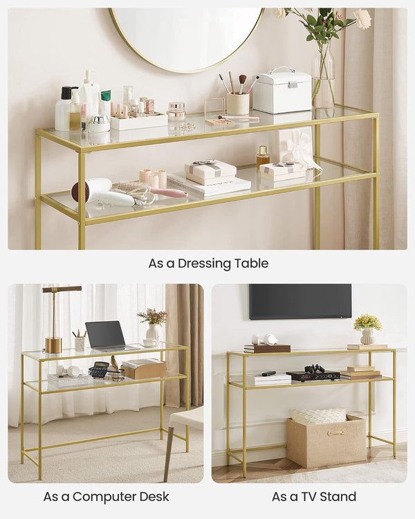 Gold Console Table with Glass - Karrari
