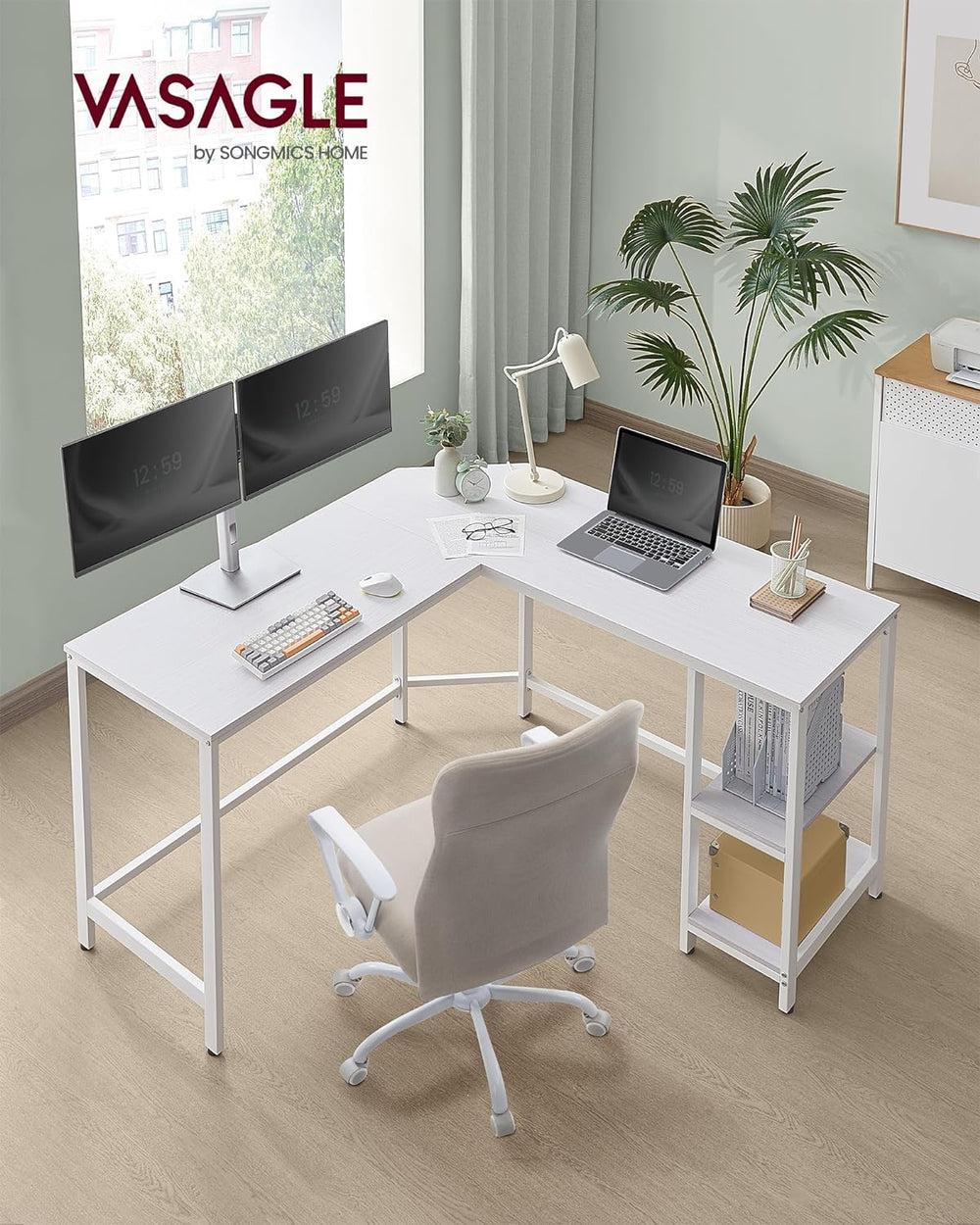 L-Shaped Computer Desk with 2 Storage Shelves - Karrari