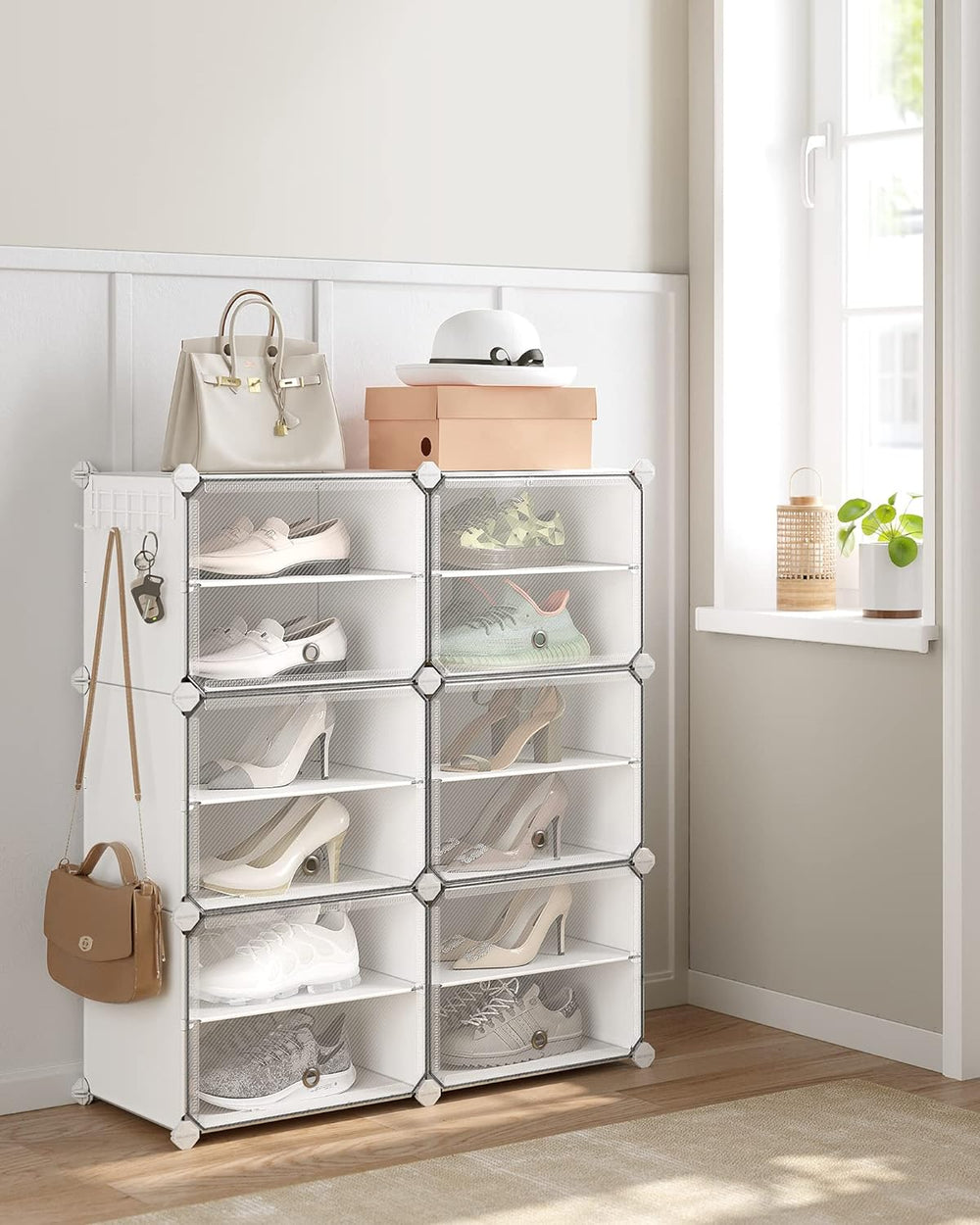 6-Slot Interlocking Shoe Rack Cabinet (White) - Karrari