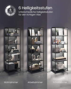 6-Tier Bookcase with LED Lighting – Metal Frame - Karrari