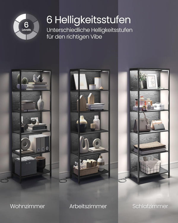 6-Tier Bookcase with LED Lighting – Metal Frame - Karrari