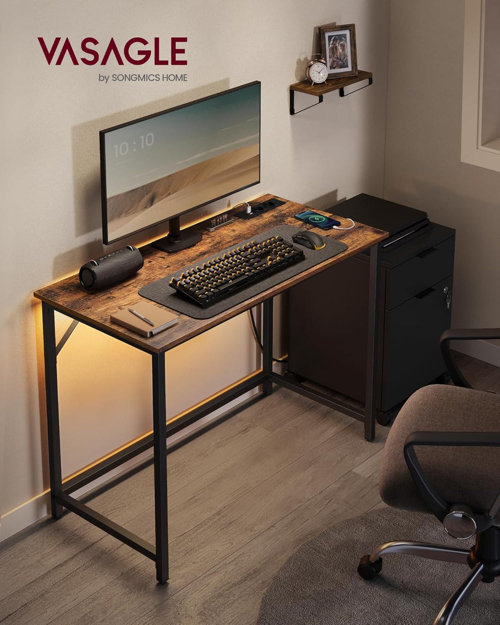 Gaming Desk with LED Lighting & Power Strip - Karrari