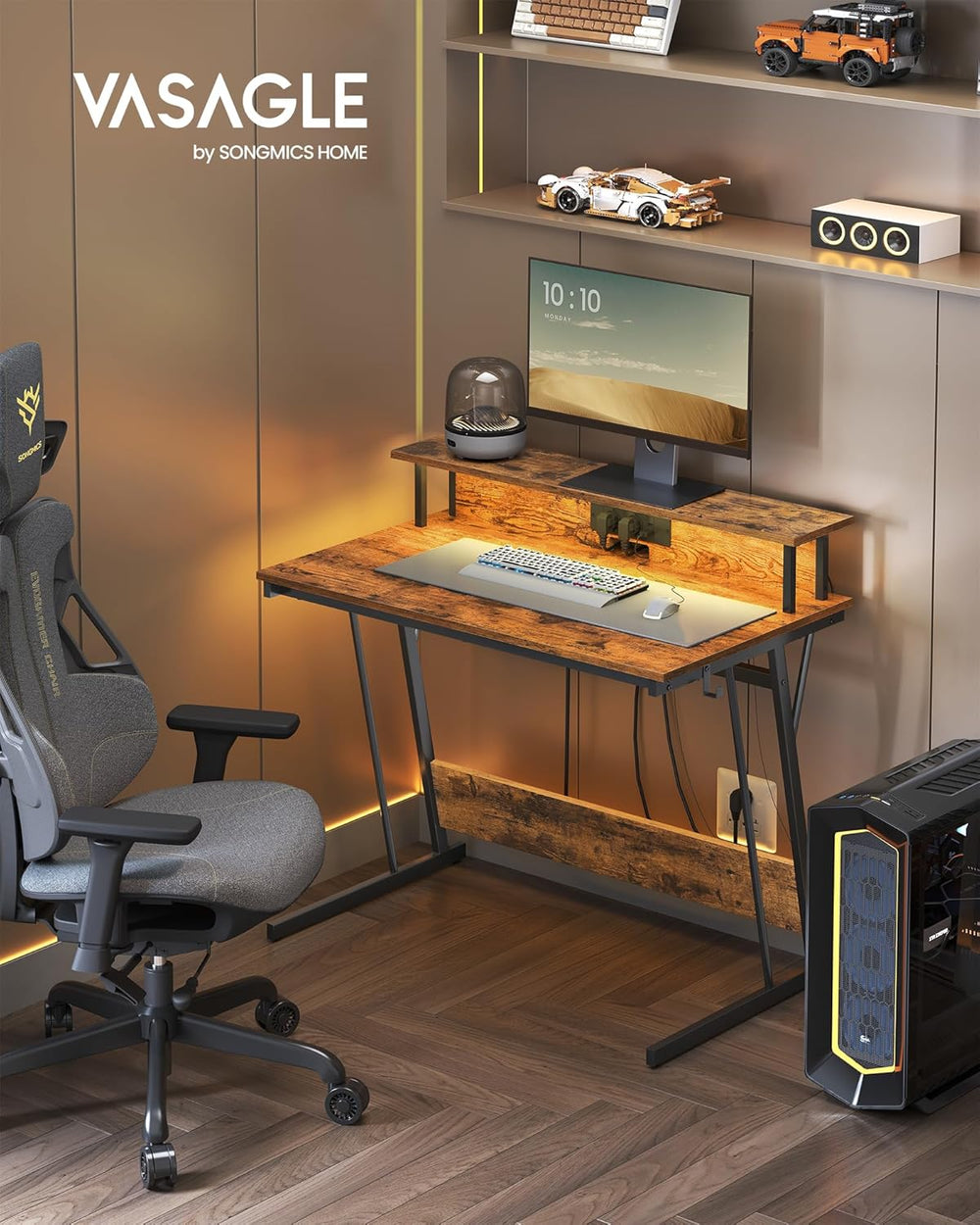 Gaming Desk with Power Strip & Dual Monitor Stand - Karrari