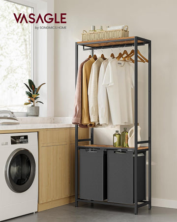 Laundry Basket, 2-Section Laundry Hamper with 2 Shelves