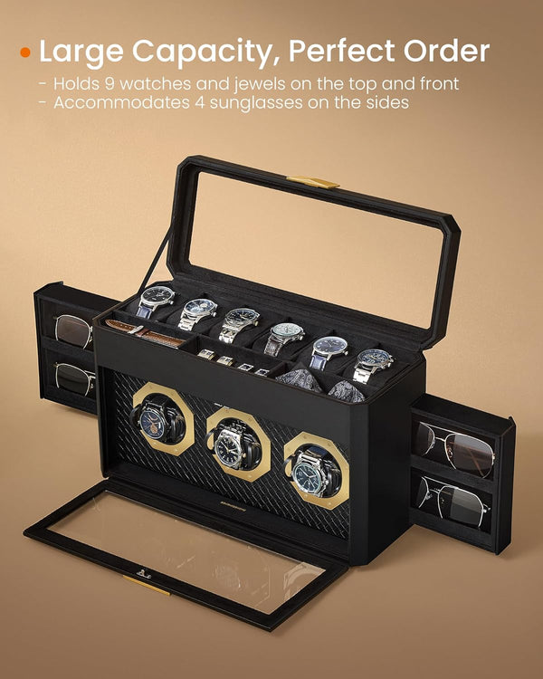 9-Slot Watch Box with Glass Window - PU Leather - Karrari