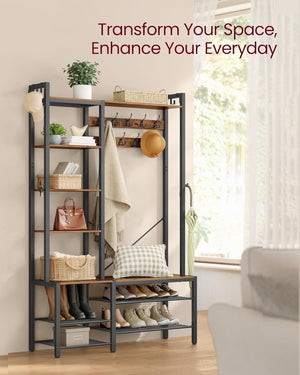 Hall Tree with Bench, Shoe Storage & Hooks - Karrari