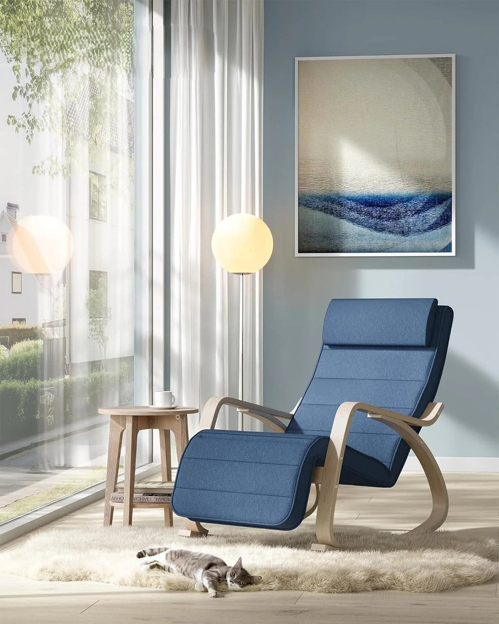 Rocking Chair with Adjustable Footrest - Midnight Blue - Karrari