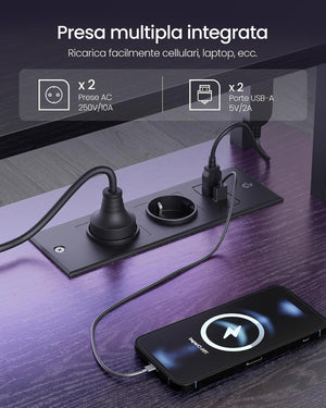 Gaming Desk with Power Strip & Dual Monitor Stand