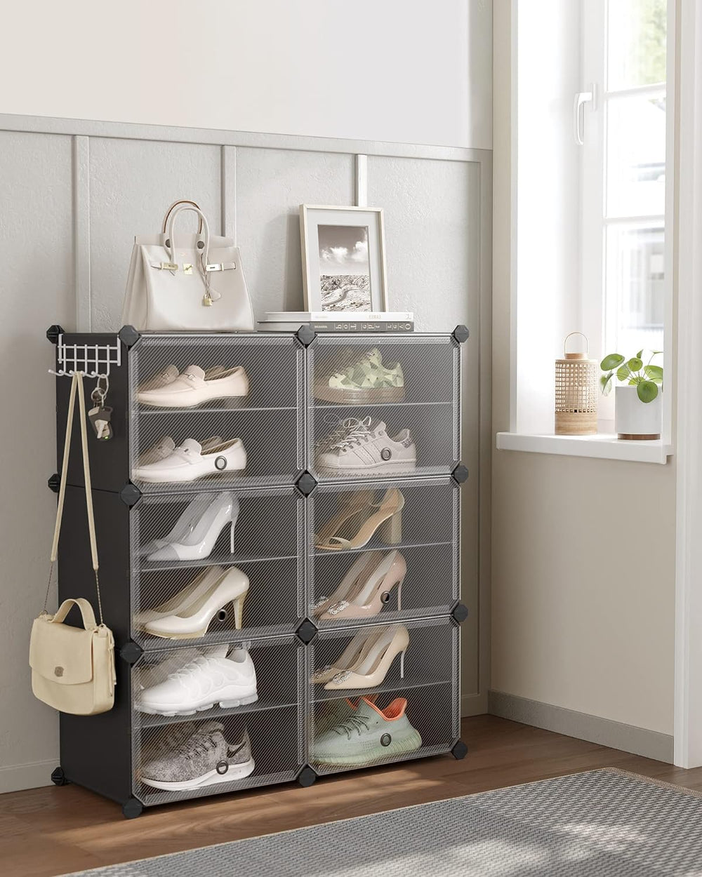 6-Slot Interlocking Shoe Rack Cabinet (Black) - Karrari