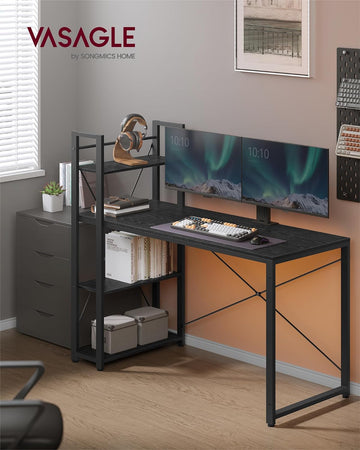 Computer Desk, Writing Desk with Storage Shelves on Left or Right