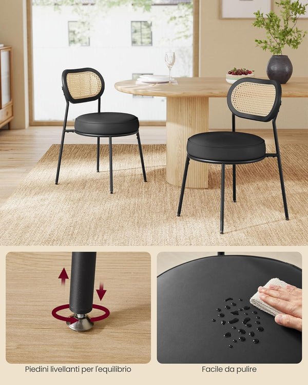 Dining Chairs – Rattan Back & PU Padded Seat (Set of 2)