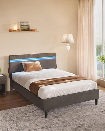 Upholstered Bed 140 x 200 cm Double Bed with Headboard, LED Lighting, USB and Type-C Connection