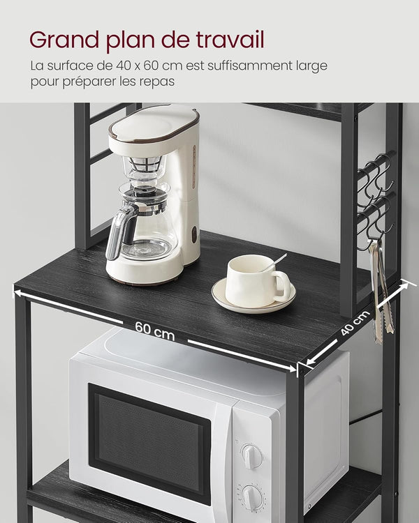 Kitchen Shelf with 6 Shelves & Hooks – Microwave & Coffee Station - Karrari