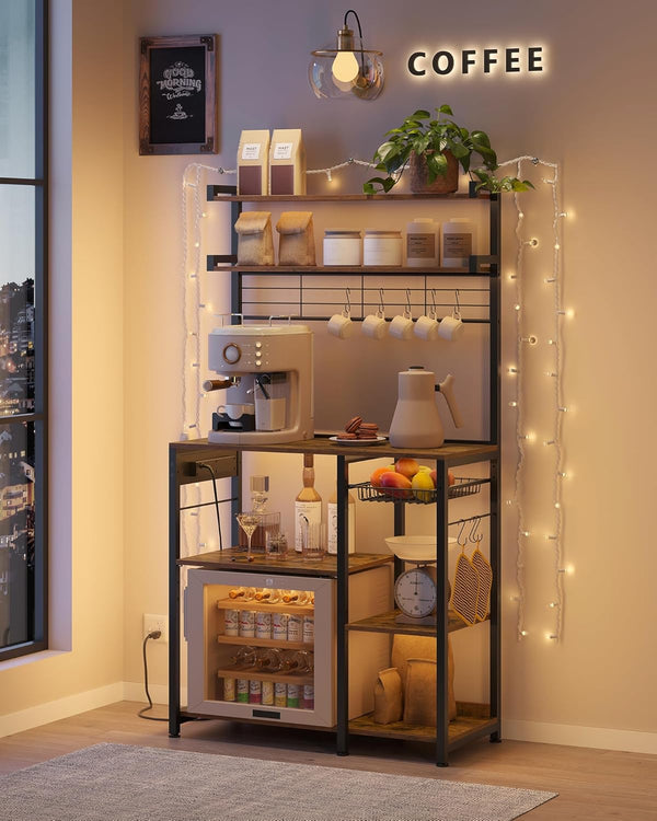 Kitchen Rack with Outlets – Vintage Brown/Ink Black