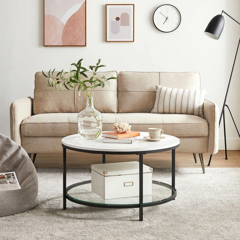 Coffee Table with Glass Top & Storage - Karrari