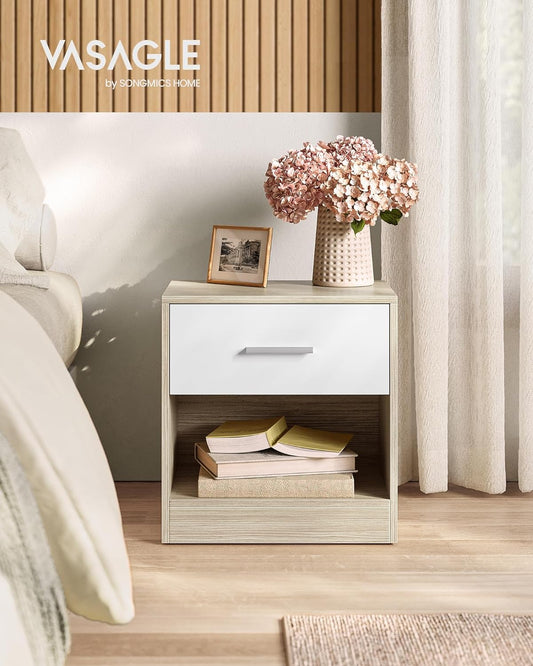Bedside Table, Side Table with Drawer, Handle, Open Compartment, End Table