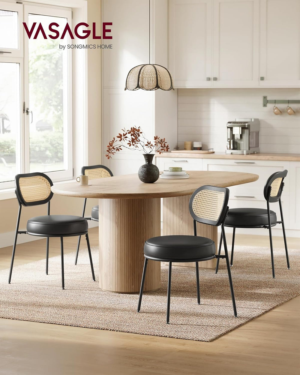 Dining Chairs – Rattan Back & PU Padded Seat (Set of 2)