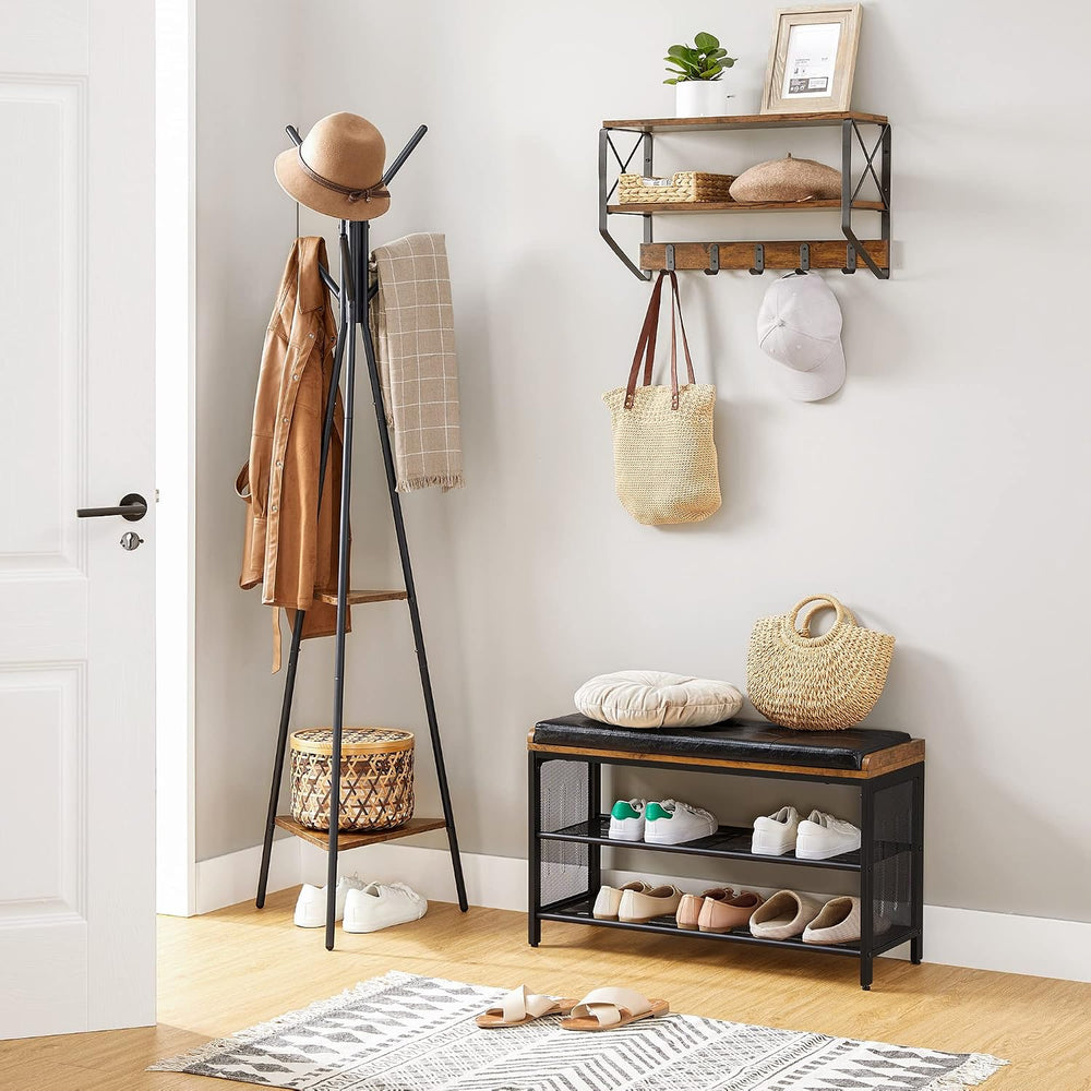 Padded Shoe Bench with Mesh Shelf