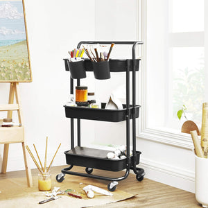 3-Tier Rolling Metal Trolley with Handles