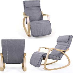 Rocking Chair with Wooden Armrests - Grey and Woody - Karrari
