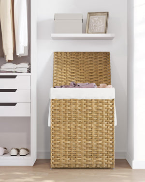 90L Foldable Rattan Laundry Basket with Lid & Handles - Karrari