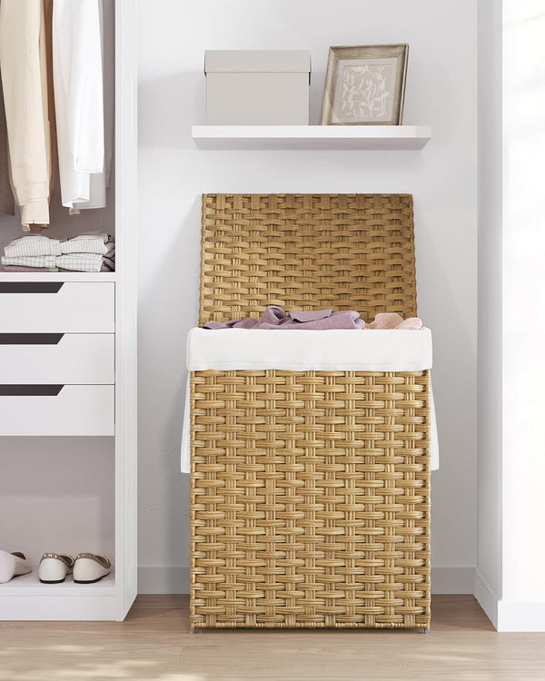 90L Foldable Rattan Laundry Basket with Lid & Handles - Karrari