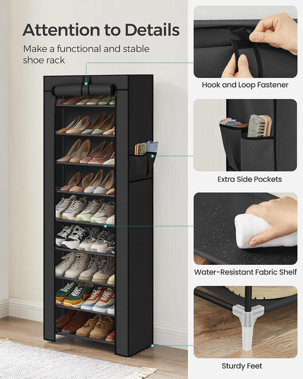 10-Tier Shoe Rack with Cover, Shoe Storage Cabinet for 27-35 Pairs