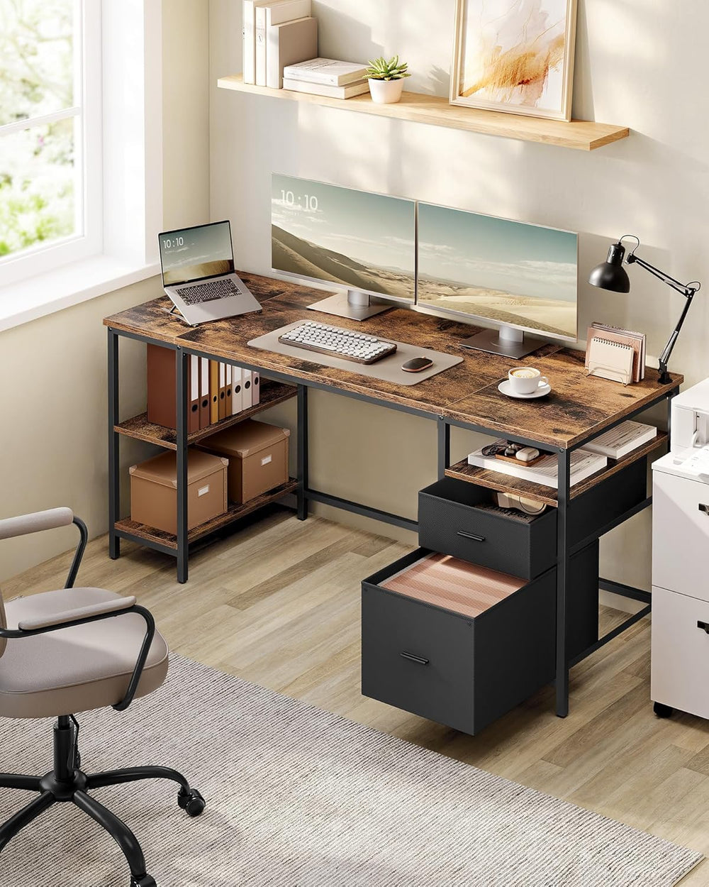 Industrial Style Computer Desk with Storage - Karrari