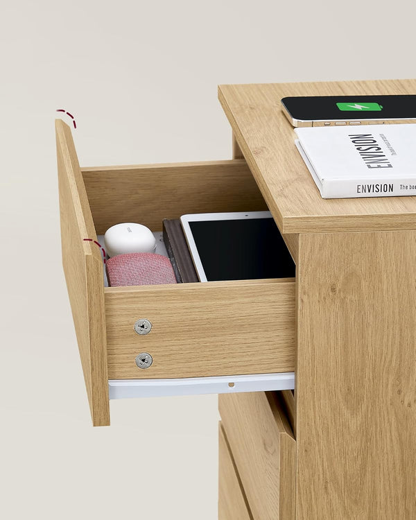 3-Drawer Bedside Table with Charging Ports