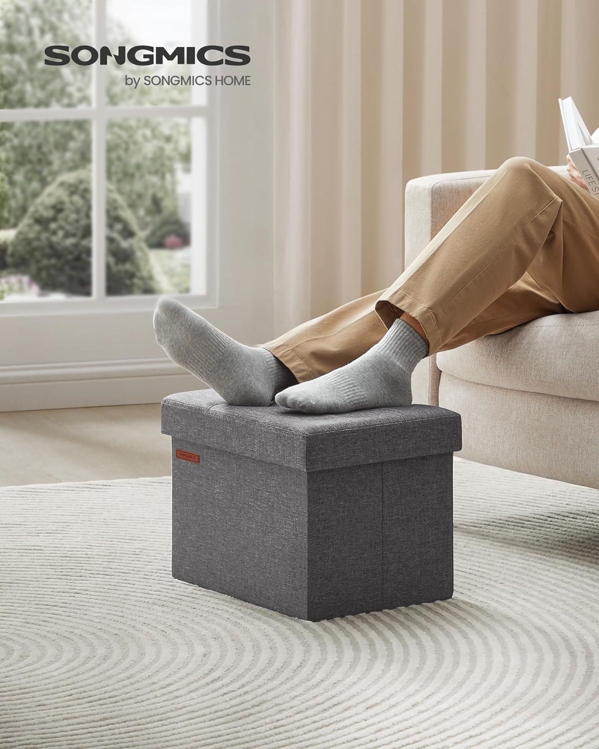 41cm Folding Storage Bench - Footstool - Dark Grey