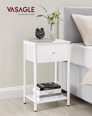 White Side Table with Fabric Drawer - Karrari