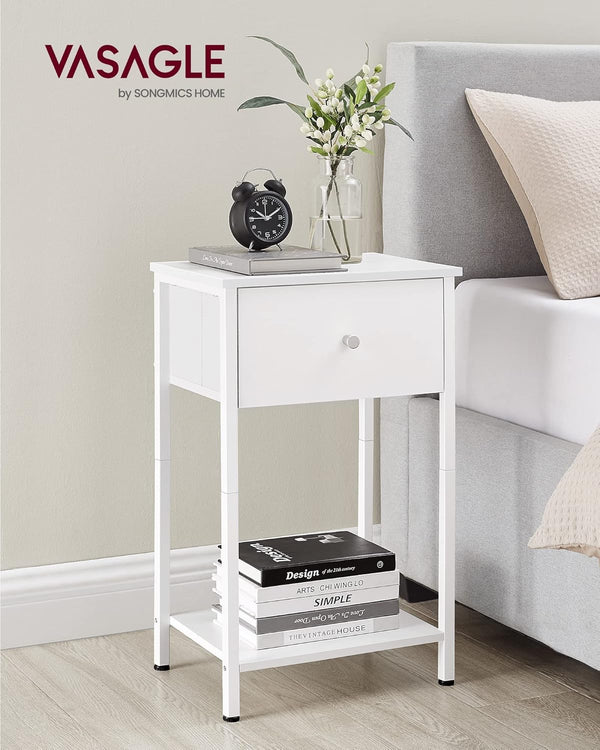 White Side Table with Fabric Drawer - Karrari