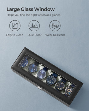 6-Slot Watch Box with Glass Lid - Synthetic Leather - Karrari