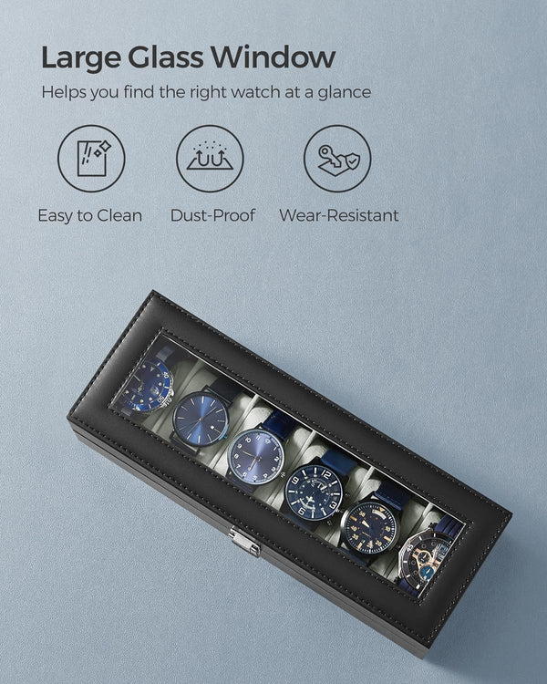 6-Slot Watch Box with Glass Lid - Synthetic Leather - Karrari