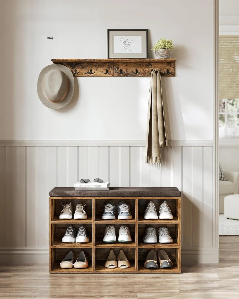 Shoe Storage Bench with Cushion – 9 Compartments - Karrari
