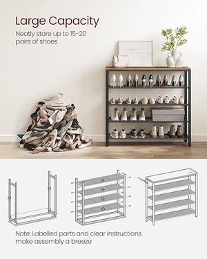 4-Tier Industrial Shoe Rack with Mesh Shelves - Karrari