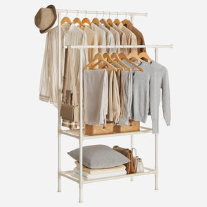 Metal Double Clothes Rack with 2-Tier Storage Shelf