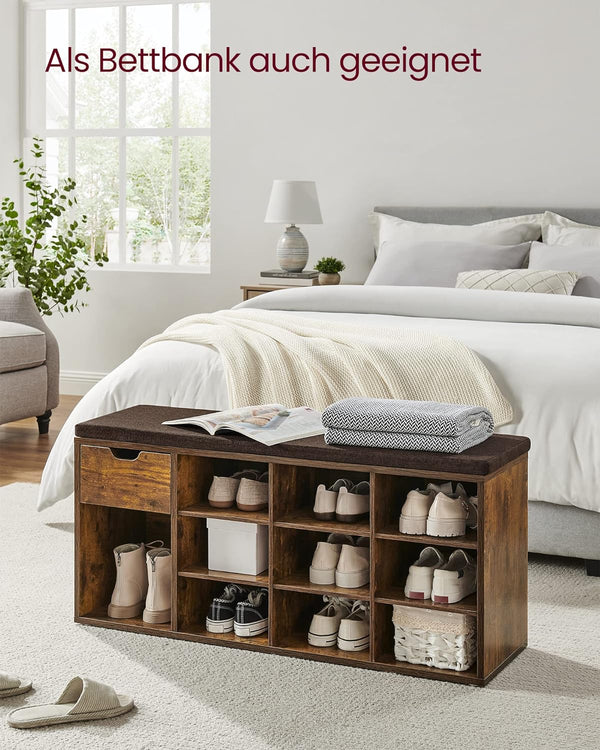 Shoe Storage Bench with Drawer & Padded Seat - Karrari