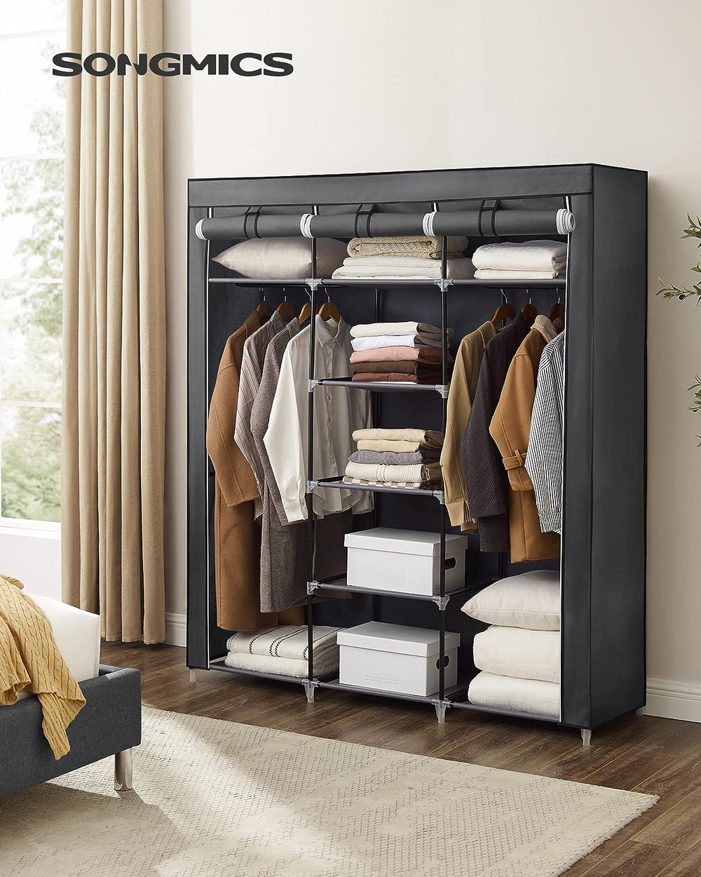 Bedroom Canvas Wardrobe Organizer – Gray - Karrari