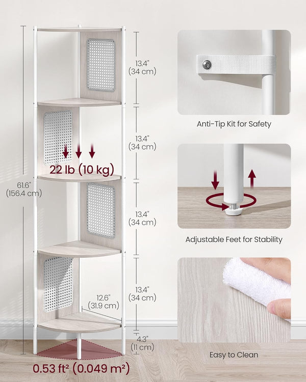 5-Tier Corner Shelf with Polyrattan Sides - Karrari