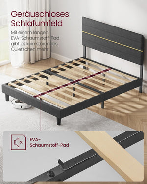 Metal Double Bed with Solid Wood Modern Slate (140 x 200cm) - Karrari