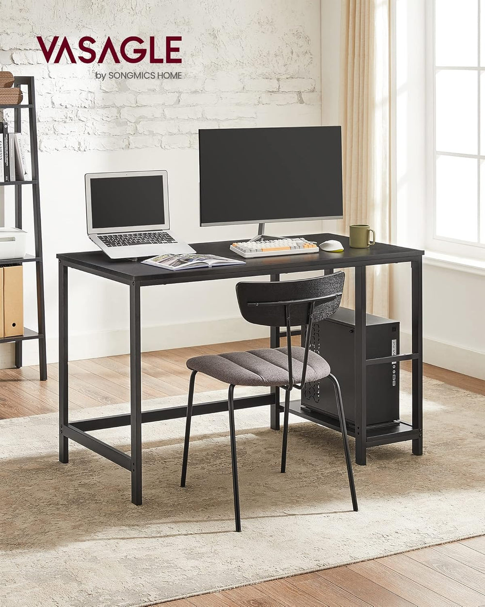 Computer Desk with 2 Shelves – Reversible Office PC Table
