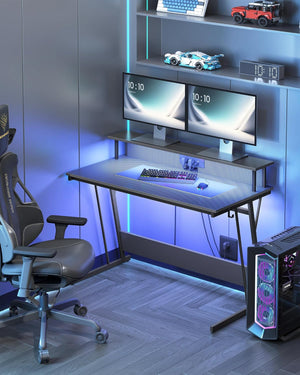 Gaming Desk with Built-in Power Strip & Monitor Stand - Karrari