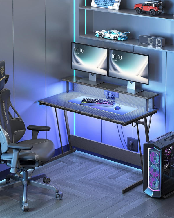 Gaming Desk with Built-in Power Strip & Monitor Stand - Karrari