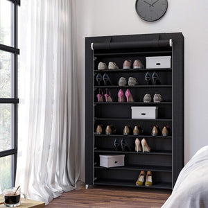 10 Tier Shoe Rack for 54 Pairs of Shoes Black Fabric