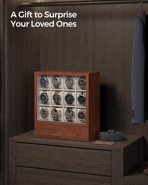 12-Slot Wooden Watch Box with Window - Vertical Storage - Karrari