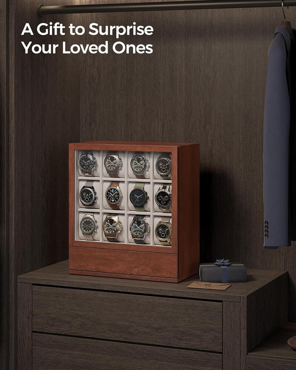 12-Slot Wooden Watch Box with Window - Vertical Storage - Karrari